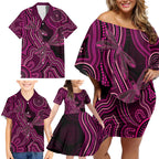 Australia Breast Cancer Awareness Family Matching Off Shoulder Short Dress and Hawaiian Shirt Pink Dragonflies Aboriginal Art - Aussie Hoodie