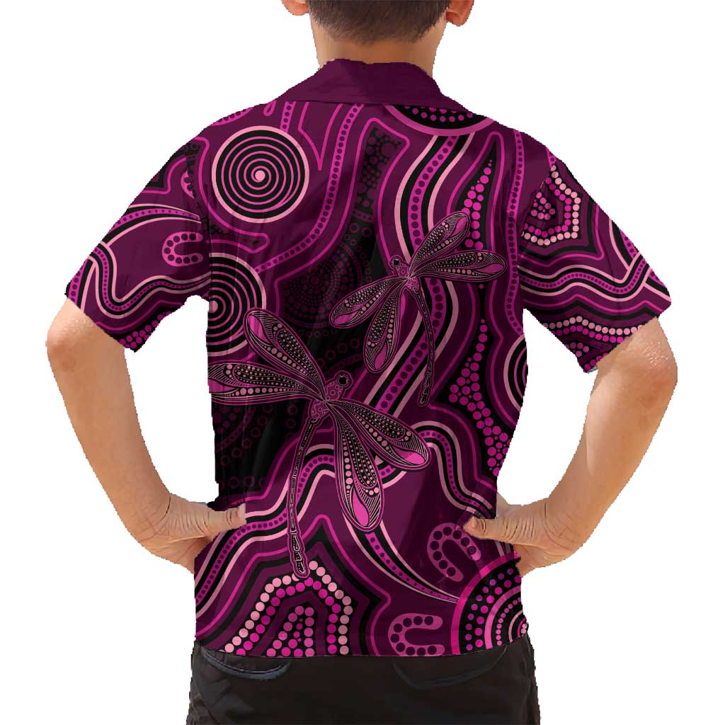 Australia Breast Cancer Awareness Family Matching Off Shoulder Short Dress and Hawaiian Shirt Pink Dragonflies Aboriginal Art - Aussie Hoodie