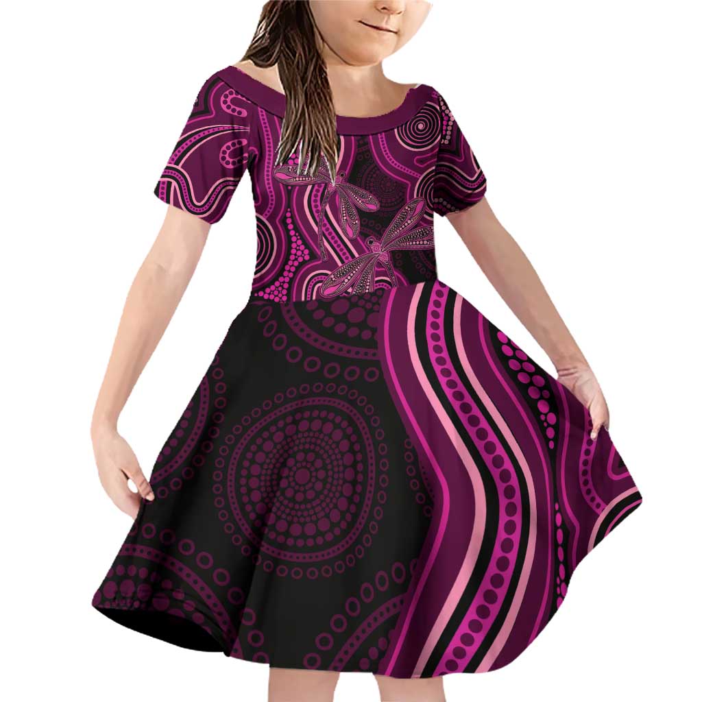 Australia Breast Cancer Awareness Family Matching Off Shoulder Short Dress and Hawaiian Shirt Pink Dragonflies Aboriginal Art - Aussie Hoodie