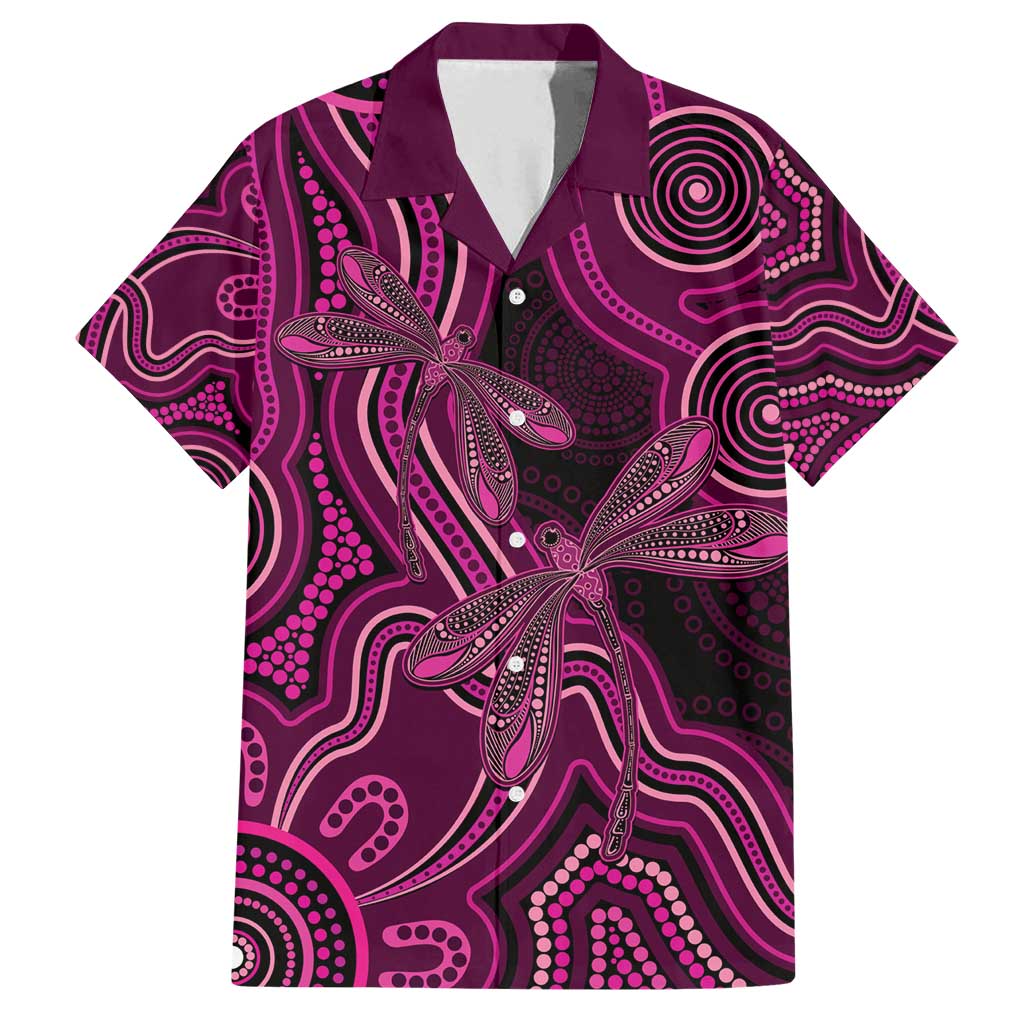 Australia Breast Cancer Awareness Family Matching Off Shoulder Short Dress and Hawaiian Shirt Pink Dragonflies Aboriginal Art - Aussie Hoodie