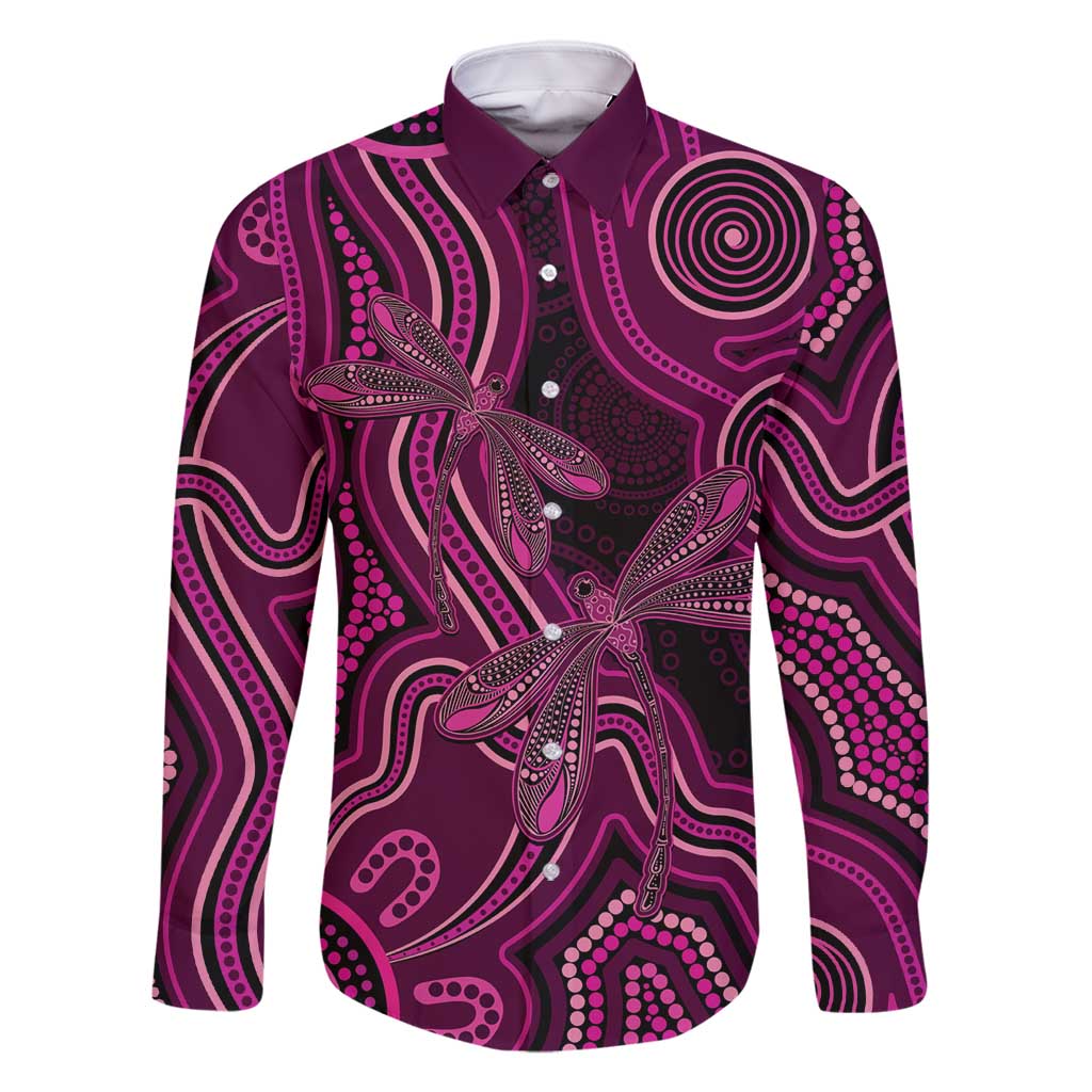 Australia Breast Cancer Awareness Family Matching Off Shoulder Short Dress and Hawaiian Shirt Pink Dragonflies Aboriginal Art - Aussie Hoodie