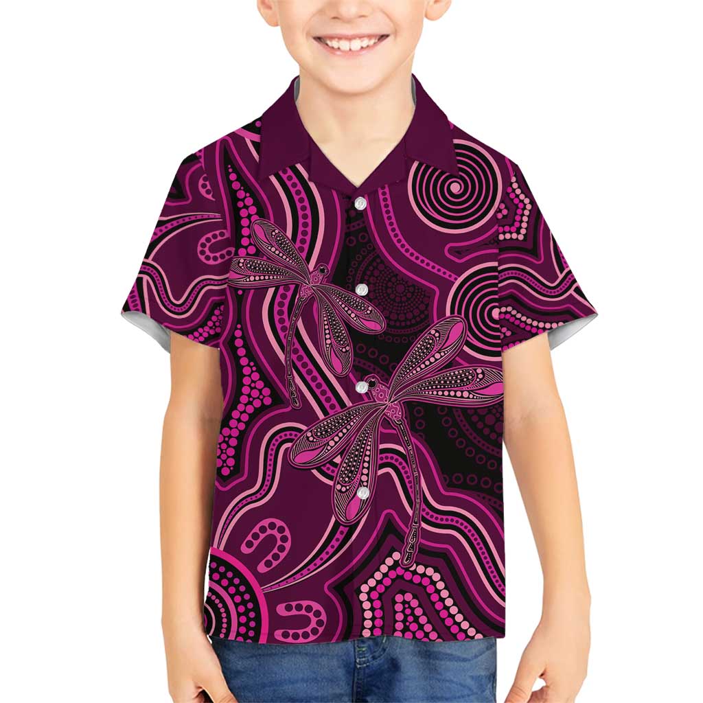 Australia Breast Cancer Awareness Family Matching Off Shoulder Short Dress and Hawaiian Shirt Pink Dragonflies Aboriginal Art - Aussie Hoodie