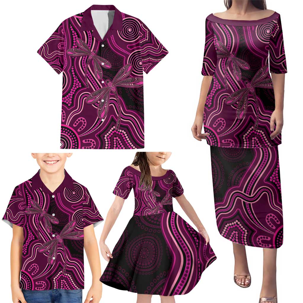 Australia Breast Cancer Awareness Family Matching Puletasi and Hawaiian Shirt Pink Dragonflies Aboriginal Art - Aussie Hoodie