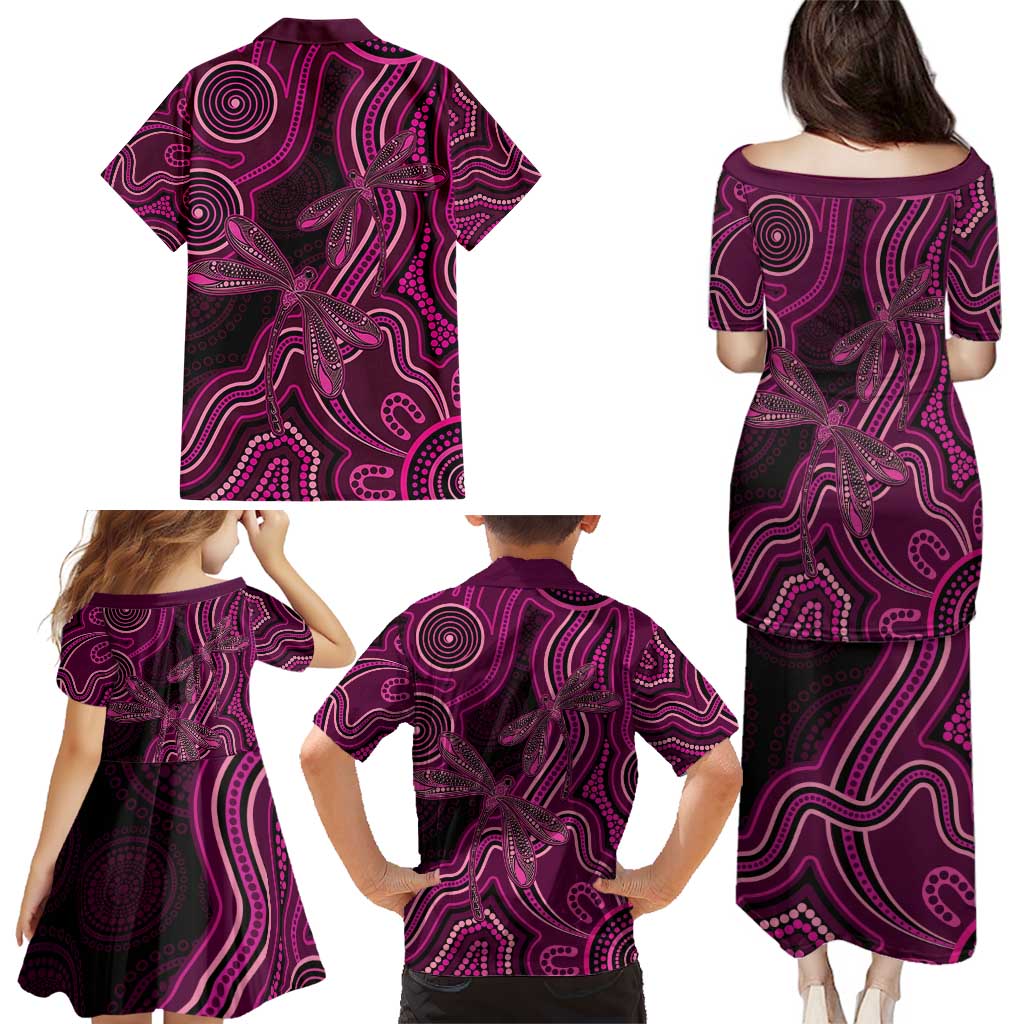 Australia Breast Cancer Awareness Family Matching Puletasi and Hawaiian Shirt Pink Dragonflies Aboriginal Art - Aussie Hoodie