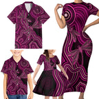 Australia Breast Cancer Awareness Family Matching Short Sleeve Bodycon Dress and Hawaiian Shirt Pink Dragonflies Aboriginal Art - Aussie Hoodie