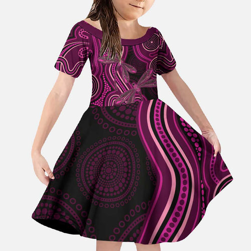 Australia Breast Cancer Awareness Family Matching Short Sleeve Bodycon Dress and Hawaiian Shirt Pink Dragonflies Aboriginal Art - Aussie Hoodie