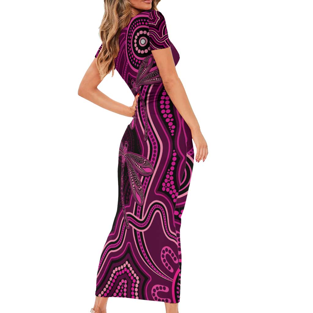 Australia Breast Cancer Awareness Family Matching Short Sleeve Bodycon Dress and Hawaiian Shirt Pink Dragonflies Aboriginal Art - Aussie Hoodie