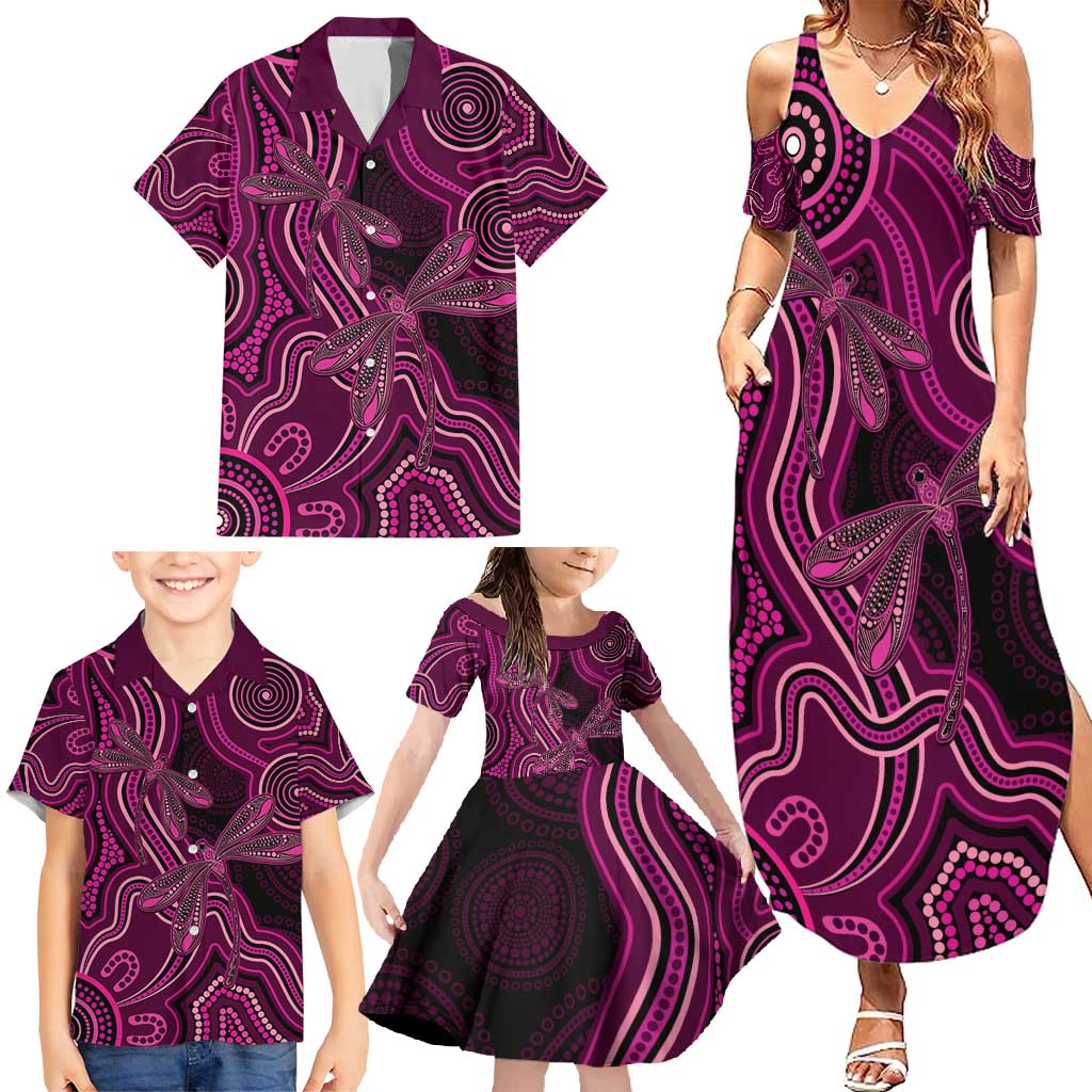 Australia Breast Cancer Awareness Family Matching Summer Maxi Dress and Hawaiian Shirt Pink Dragonflies Aboriginal Art - Aussie Hoodie