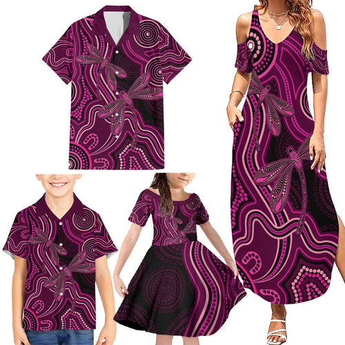 Australia Breast Cancer Awareness Family Matching Summer Maxi Dress and Hawaiian Shirt Pink Dragonflies Aboriginal Art - Aussie Hoodie