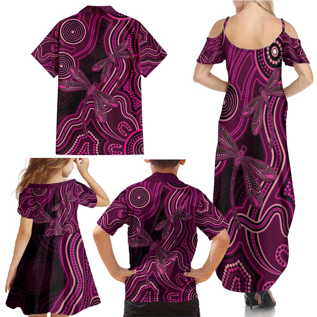 Australia Breast Cancer Awareness Family Matching Summer Maxi Dress and Hawaiian Shirt Pink Dragonflies Aboriginal Art - Aussie Hoodie