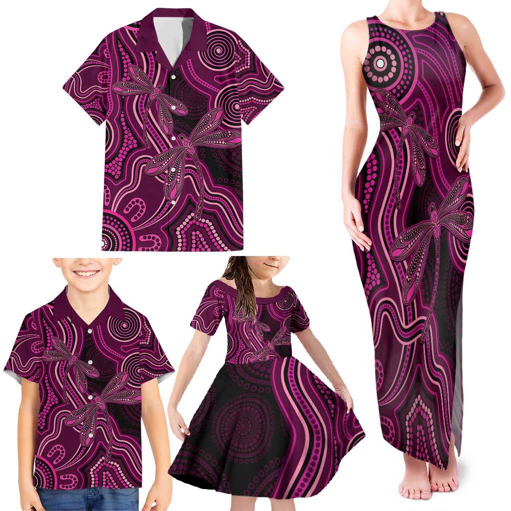 Australia Breast Cancer Awareness Family Matching Tank Maxi Dress and Hawaiian Shirt Pink Dragonflies Aboriginal Art - Aussie Hoodie