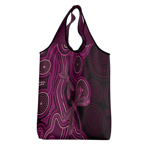 Australia Breast Cancer Awareness Grocery Bag Pink Dragonflies Aboriginal Art - Aussie Hoodie