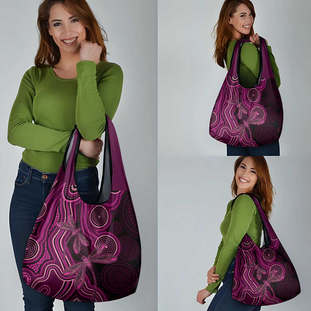 Australia Breast Cancer Awareness Grocery Bag Pink Dragonflies Aboriginal Art - Aussie Hoodie