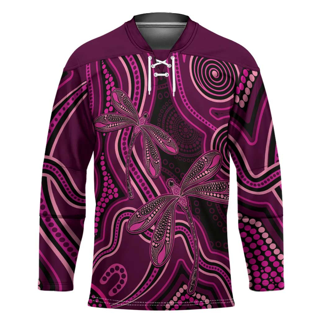 Australia Breast Cancer Awareness Hockey Jersey Pink Dragonflies Aboriginal Art - Aussie Hoodie