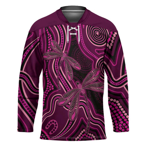 Australia Breast Cancer Awareness Hockey Jersey Pink Dragonflies Aboriginal Art - Aussie Hoodie