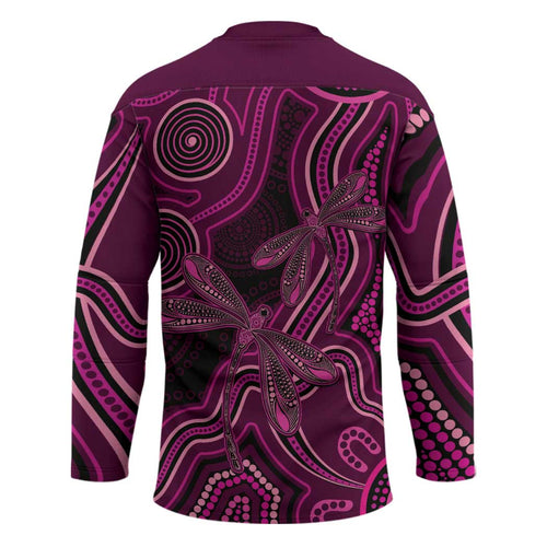 Australia Breast Cancer Awareness Hockey Jersey Pink Dragonflies Aboriginal Art - Aussie Hoodie