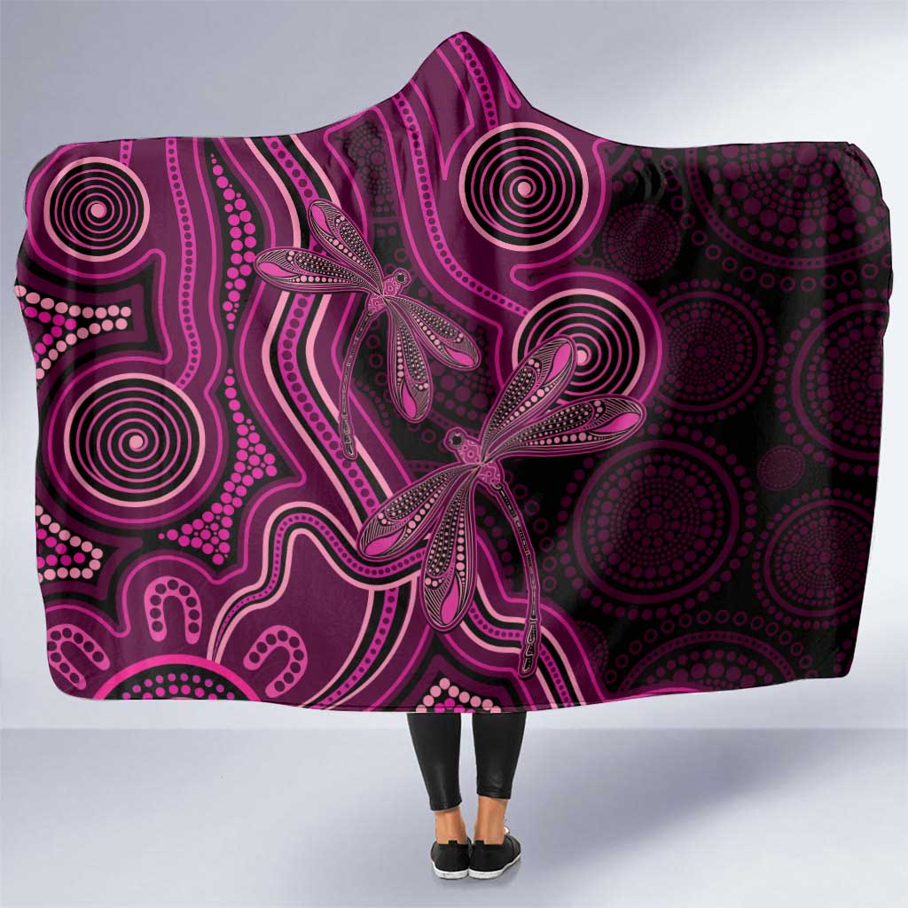 Australia Breast Cancer Awareness Hooded Blanket Pink Dragonflies Aboriginal Art - Aussie Hoodie