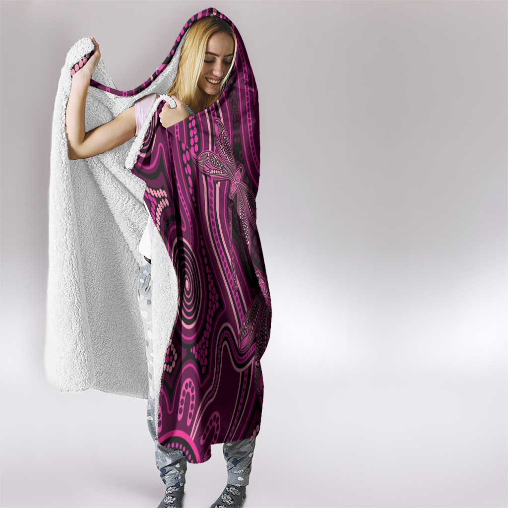 Australia Breast Cancer Awareness Hooded Blanket Pink Dragonflies Aboriginal Art - Aussie Hoodie