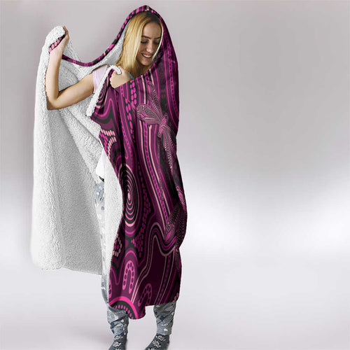 Australia Breast Cancer Awareness Hooded Blanket Pink Dragonflies Aboriginal Art - Aussie Hoodie