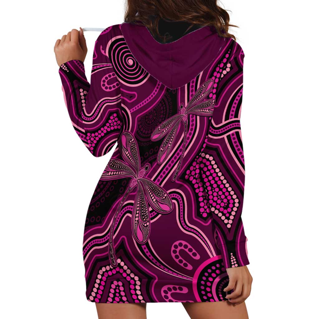Australia Breast Cancer Awareness Hoodie Dress Pink Dragonflies Aboriginal Art - Aussie Hoodie