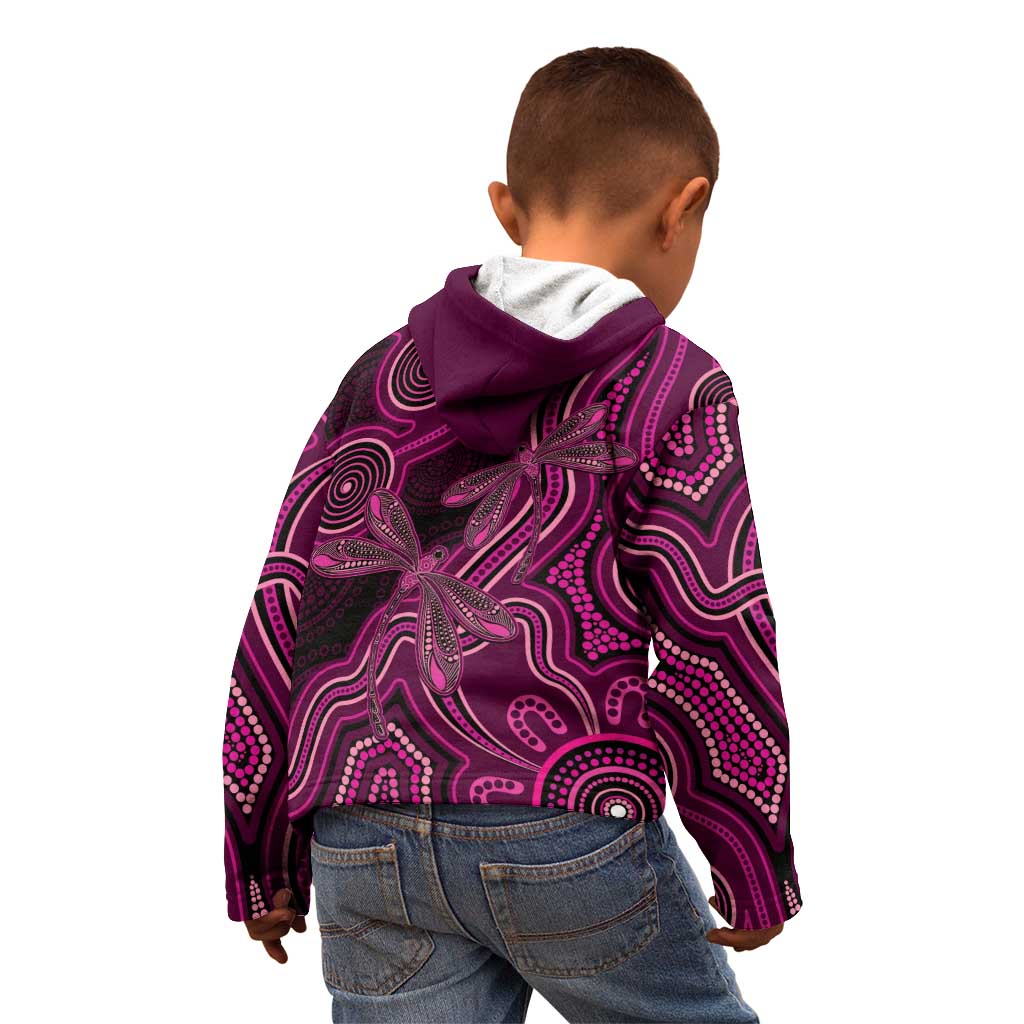 Australia Breast Cancer Awareness Kid Hoodie Pink Dragonflies Aboriginal Art - Aussie Hoodie