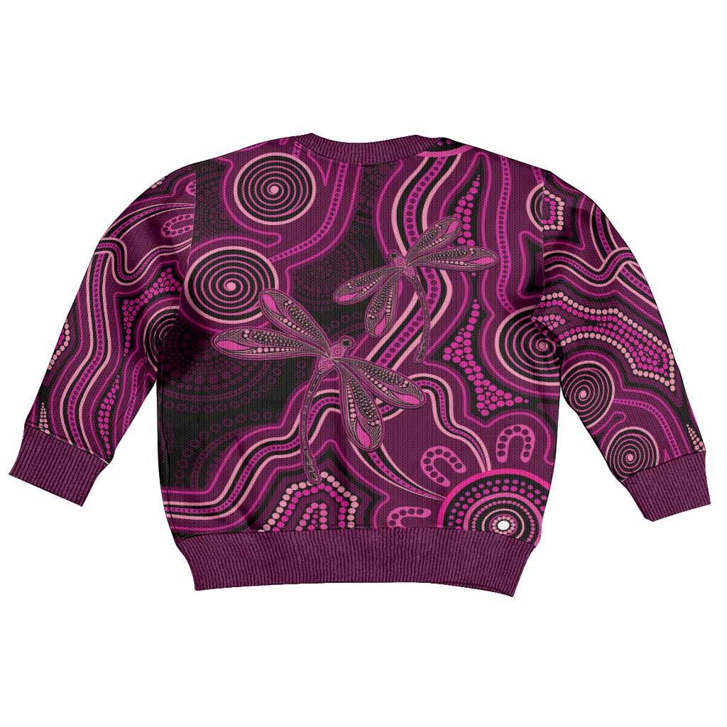 Australia Breast Cancer Awareness Kid Ugly Christmas Sweater Pink Dragonflies Aboriginal Art - Aussie Hoodie