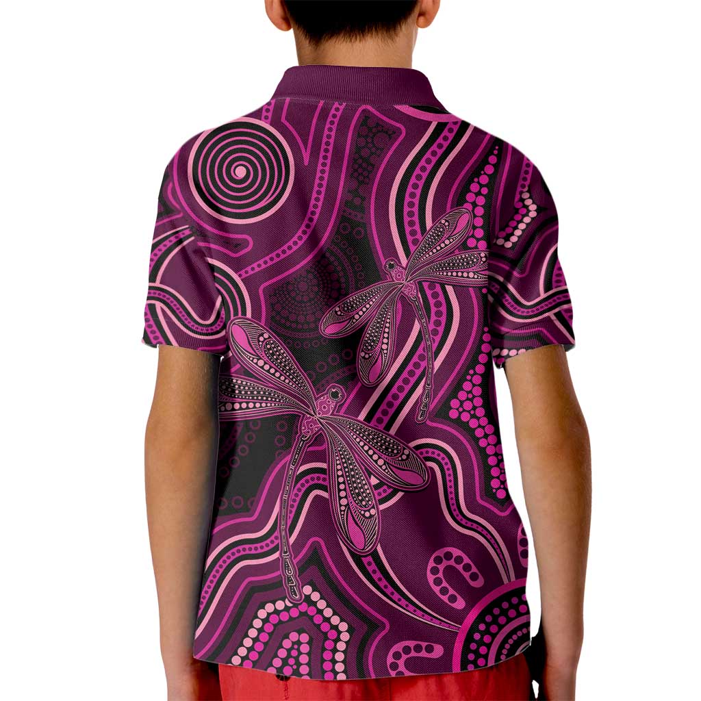 Australia Breast Cancer Awareness Kid Polo Shirt Pink Dragonflies Aboriginal Art - Aussie Hoodie