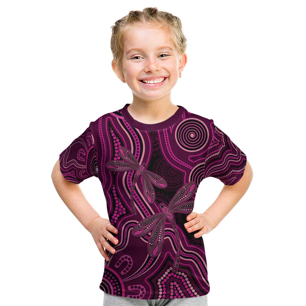 Australia Breast Cancer Awareness Kid T Shirt Pink Dragonflies Aboriginal Art - Aussie Hoodie
