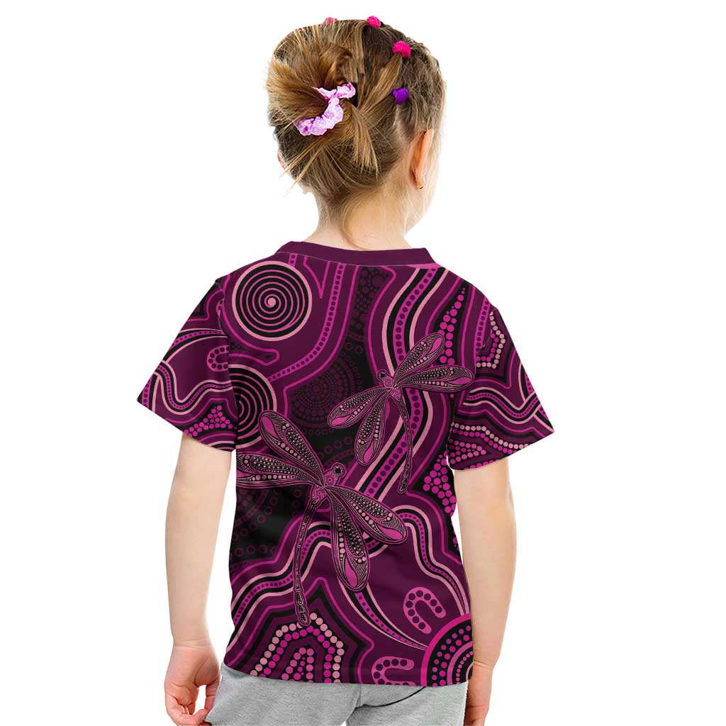 Australia Breast Cancer Awareness Kid T Shirt Pink Dragonflies Aboriginal Art - Aussie Hoodie
