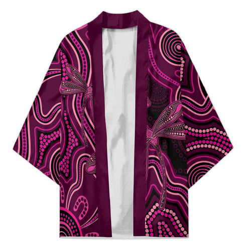 Australia Breast Cancer Awareness Kimono Pink Dragonflies Aboriginal Art - Aussie Hoodie