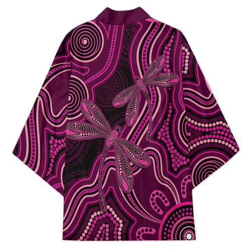Australia Breast Cancer Awareness Kimono Pink Dragonflies Aboriginal Art - Aussie Hoodie
