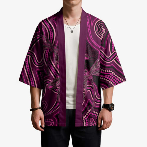 Australia Breast Cancer Awareness Kimono Pink Dragonflies Aboriginal Art - Aussie Hoodie