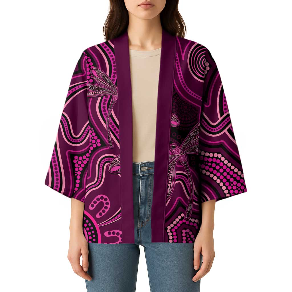 Australia Breast Cancer Awareness Kimono Pink Dragonflies Aboriginal Art - Aussie Hoodie