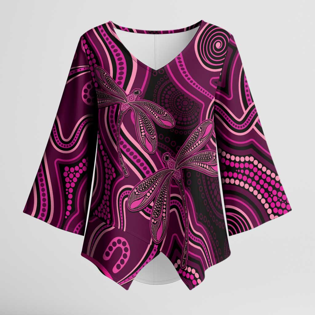 Australia Breast Cancer Awareness Kimono Sleeve Blouse Pink Dragonflies Aboriginal Art - Aussie Hoodie