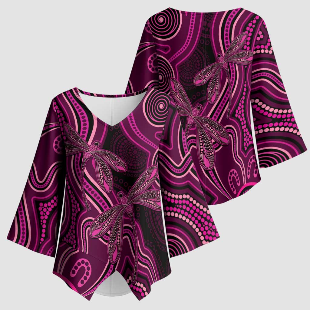Australia Breast Cancer Awareness Kimono Sleeve Blouse Pink Dragonflies Aboriginal Art - Aussie Hoodie