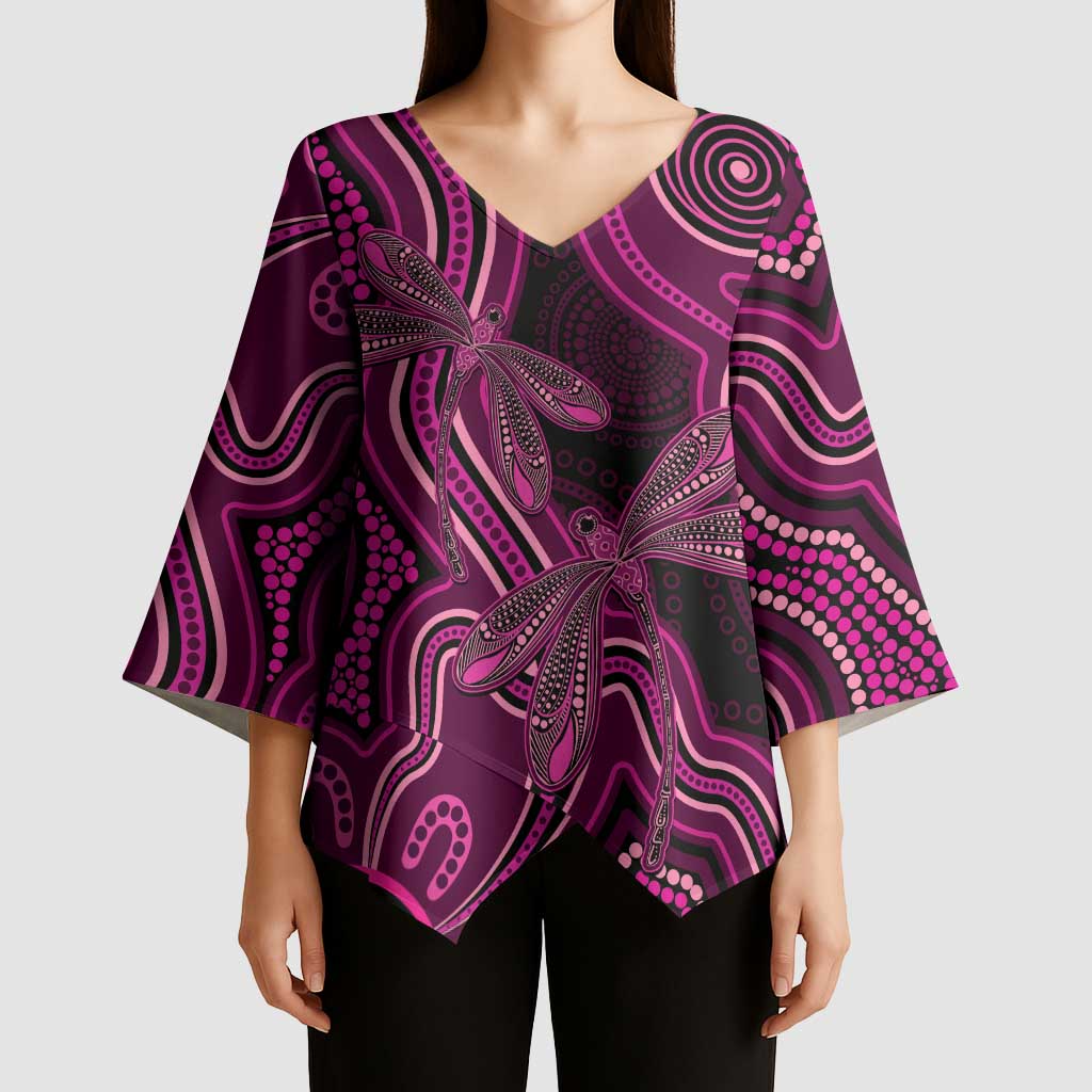 Australia Breast Cancer Awareness Kimono Sleeve Blouse Pink Dragonflies Aboriginal Art - Aussie Hoodie