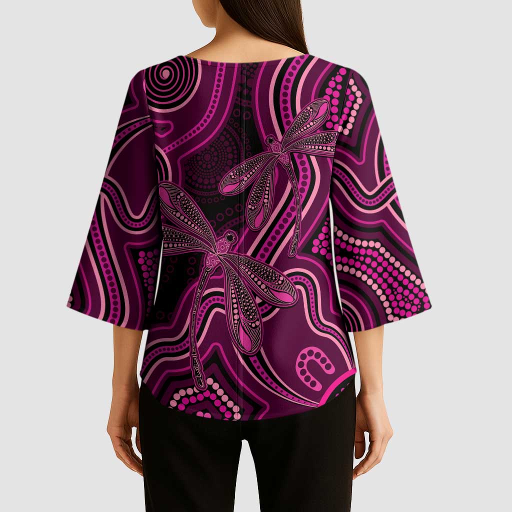 Australia Breast Cancer Awareness Kimono Sleeve Blouse Pink Dragonflies Aboriginal Art - Aussie Hoodie