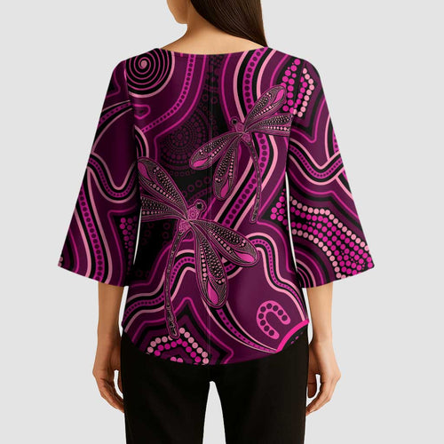 Australia Breast Cancer Awareness Kimono Sleeve Blouse Pink Dragonflies Aboriginal Art - Aussie Hoodie