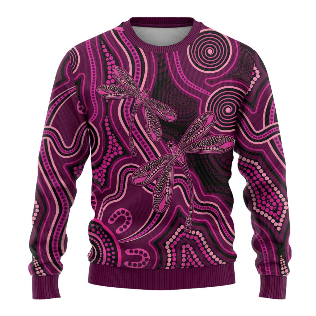 Australia Breast Cancer Awareness Ugly Christmas Sweater Pink Dragonflies Aboriginal Art - Aussie Hoodie