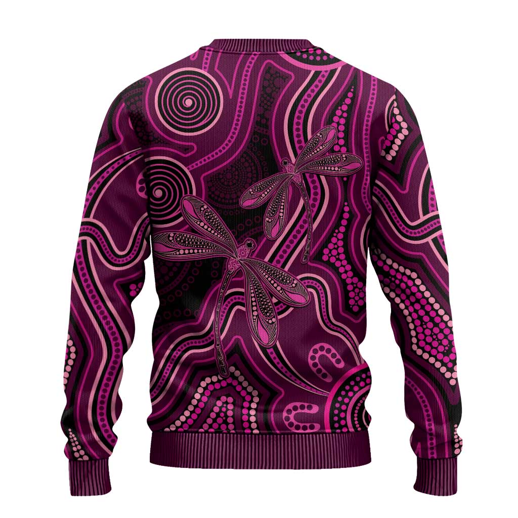 Australia Breast Cancer Awareness Ugly Christmas Sweater Pink Dragonflies Aboriginal Art - Aussie Hoodie