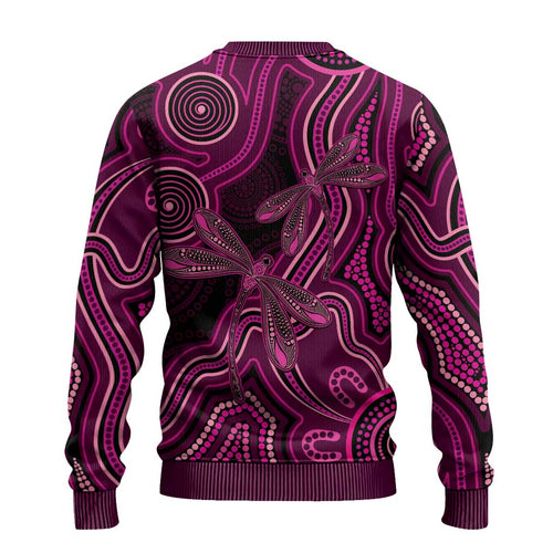 Australia Breast Cancer Awareness Ugly Christmas Sweater Pink Dragonflies Aboriginal Art - Aussie Hoodie