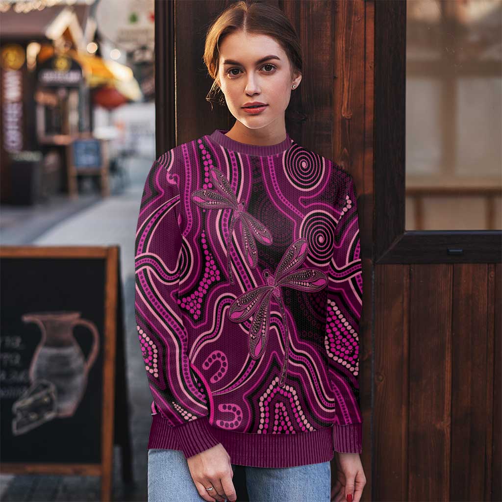Australia Breast Cancer Awareness Ugly Christmas Sweater Pink Dragonflies Aboriginal Art - Aussie Hoodie