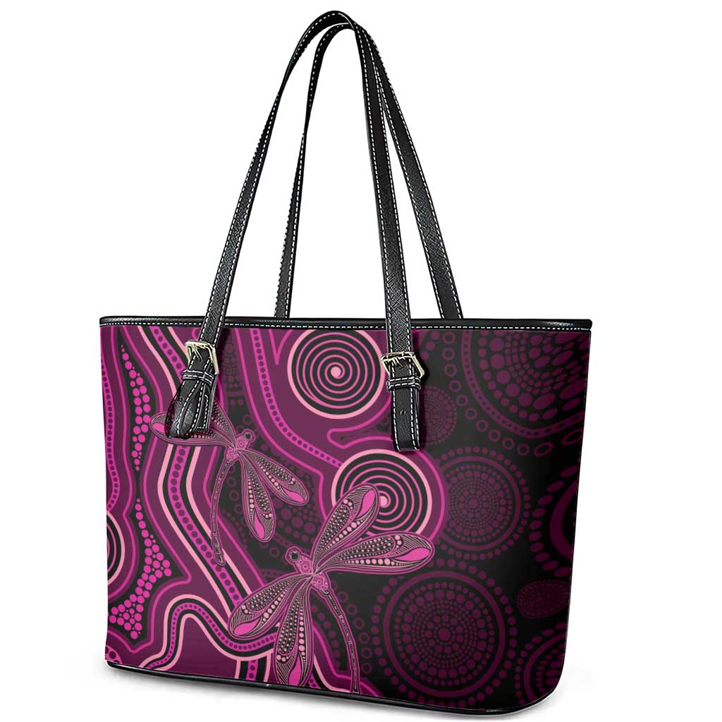 Australia Breast Cancer Awareness Leather Tote Bag Pink Dragonflies Aboriginal Art - Aussie Hoodie