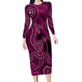 Australia Breast Cancer Awareness Long Sleeve Bodycon Dress Pink Dragonflies Aboriginal Art - Aussie Hoodie