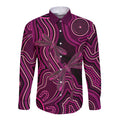 Australia Breast Cancer Awareness Long Sleeve Button Shirt Pink Dragonflies Aboriginal Art - Aussie Hoodie