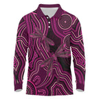 Australia Breast Cancer Awareness Long Sleeve Polo Shirt Pink Dragonflies Aboriginal Art - Aussie Hoodie