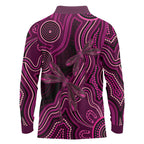 Australia Breast Cancer Awareness Long Sleeve Polo Shirt Pink Dragonflies Aboriginal Art - Aussie Hoodie