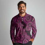 Australia Breast Cancer Awareness Long Sleeve Polo Shirt Pink Dragonflies Aboriginal Art - Aussie Hoodie
