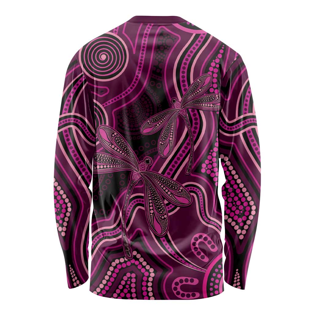 Australia Breast Cancer Awareness Long Sleeve Shirt Pink Dragonflies Aboriginal Art - Aussie Hoodie
