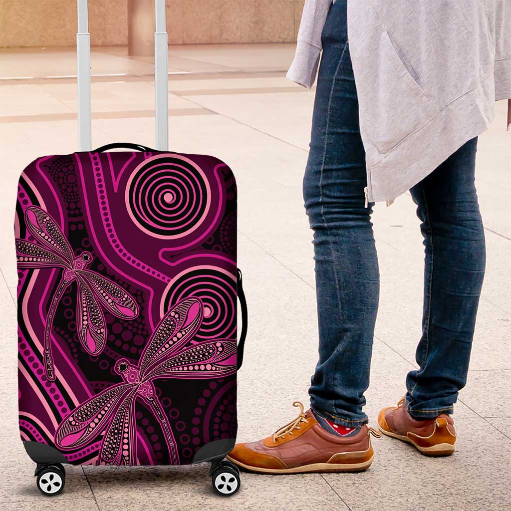 Australia Breast Cancer Awareness Luggage Cover Pink Dragonflies Aboriginal Art - Aussie Hoodie